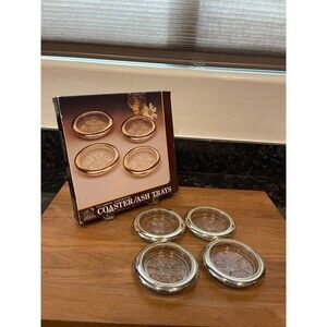 4 Sheridan Fine Gold Plated Crystal Coasters / Ash Trays